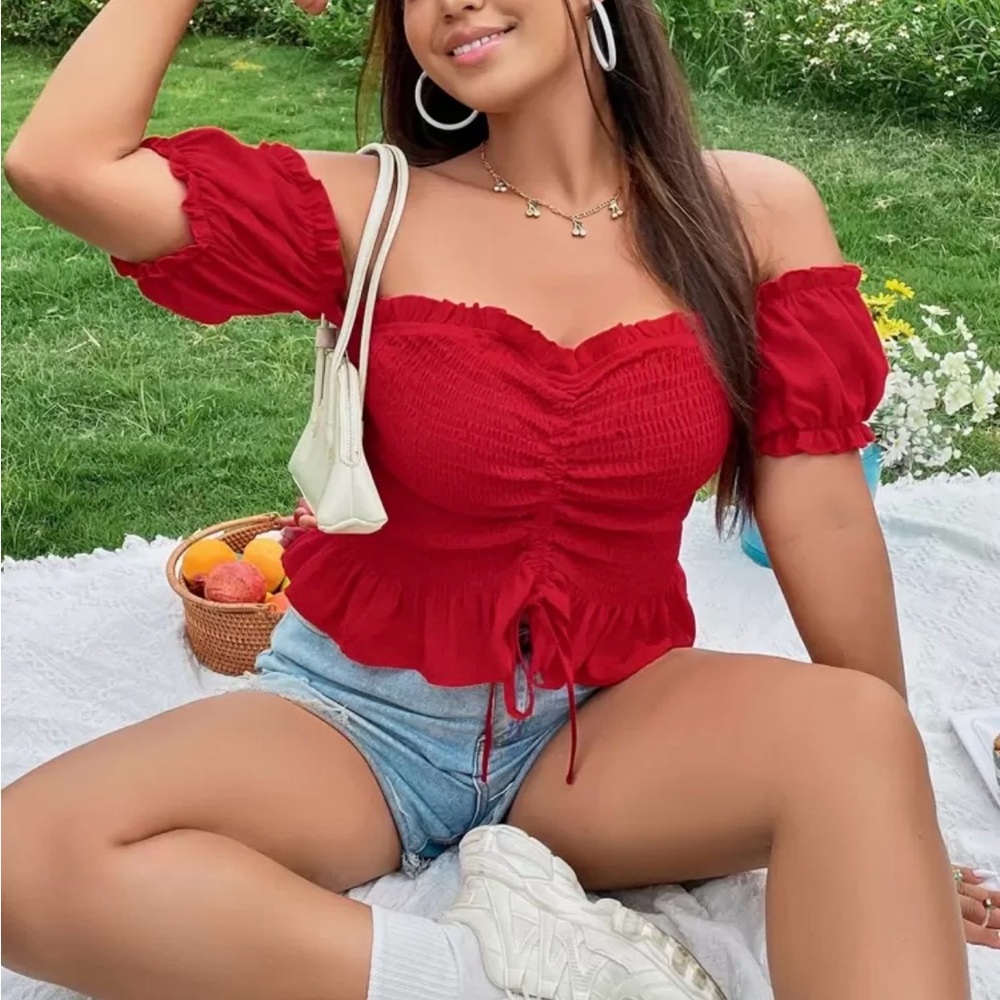 SHEIN Red Off-Shoulder Crop Top